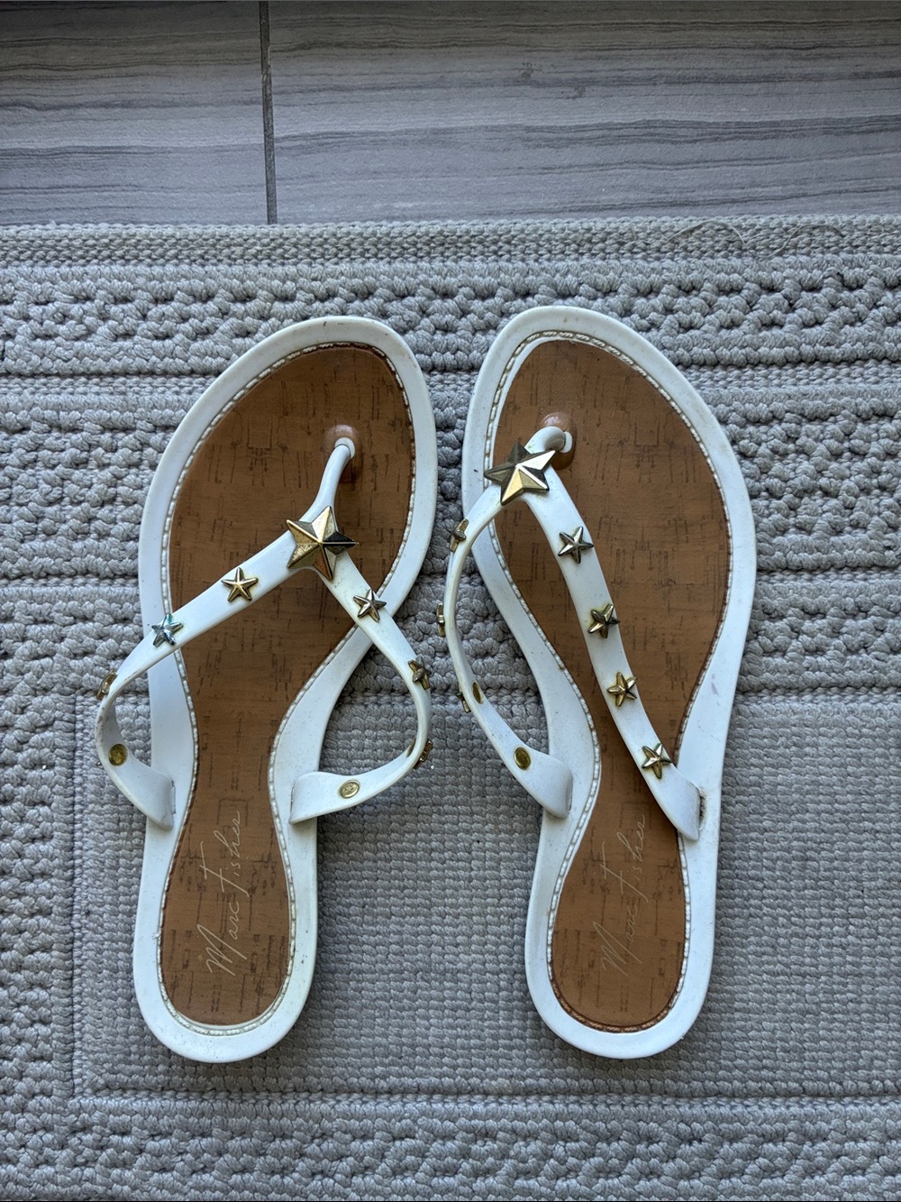 Marc Fisher White Jelly Sandal Flip Flops with Gold Star Studs
